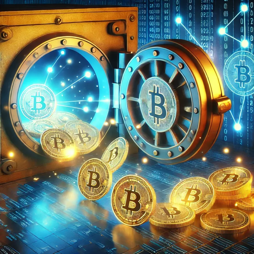 Crypto token unlock impact - illustration of digital tokens unlocking from a vault.