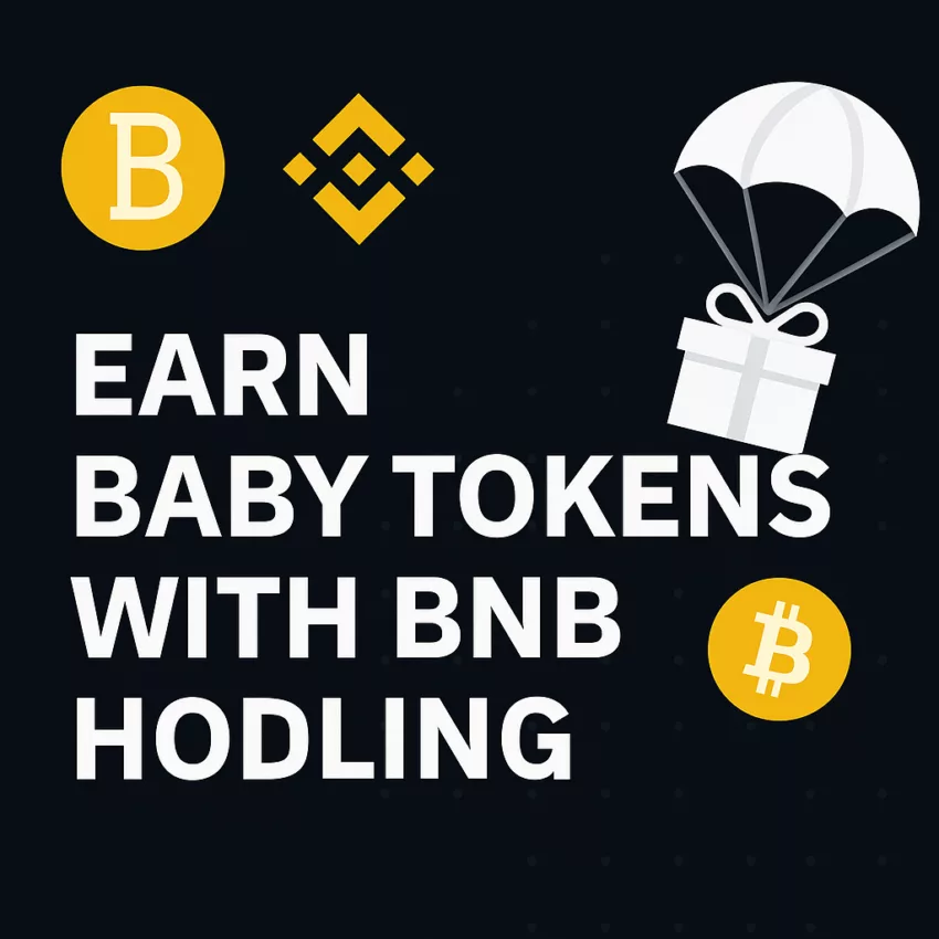 Babylon BABY token and Binance HODLer Airdrop illustration with Bitcoin and gift icons