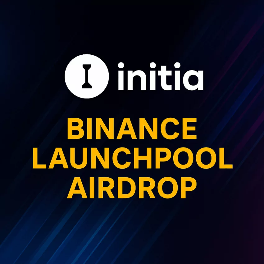 Futuristic Initia Binance Launchpool Airdrop banner with glowing logo and vibrant gradient background.