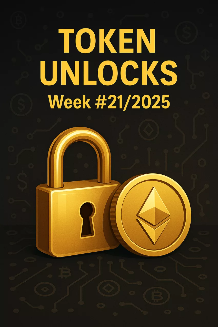 Token Unlocks Week #21/2025 — golden padlock and Ethereum coin representing crypto supply events
