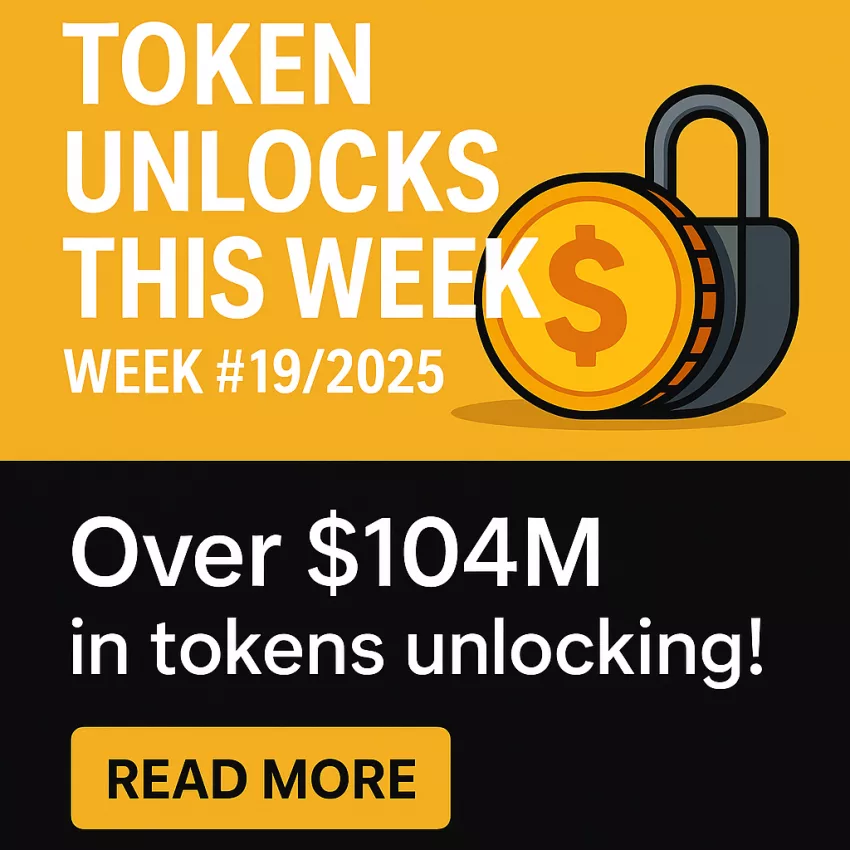 Crypto Token Unlocks Week 19 2025 illustration with golden coin and unlock symbol